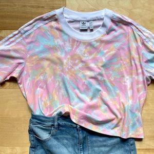 Adidas Plus Size Pastel Tie Dye Crop T-shirt